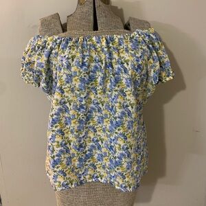 Floral Off-Shoulder Blouse in Blue and Yellow